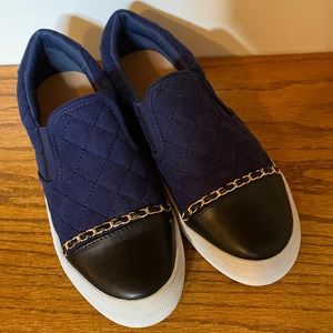 Navy Platform Slide On Sneaker